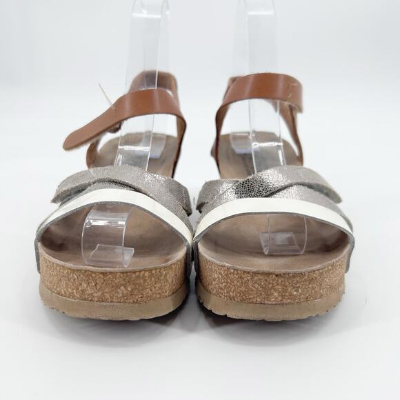 Mephisto Lesley Leather Cork Wedge Sandals Silver White Brown Womens EU 36 - Picture 4 of 9
